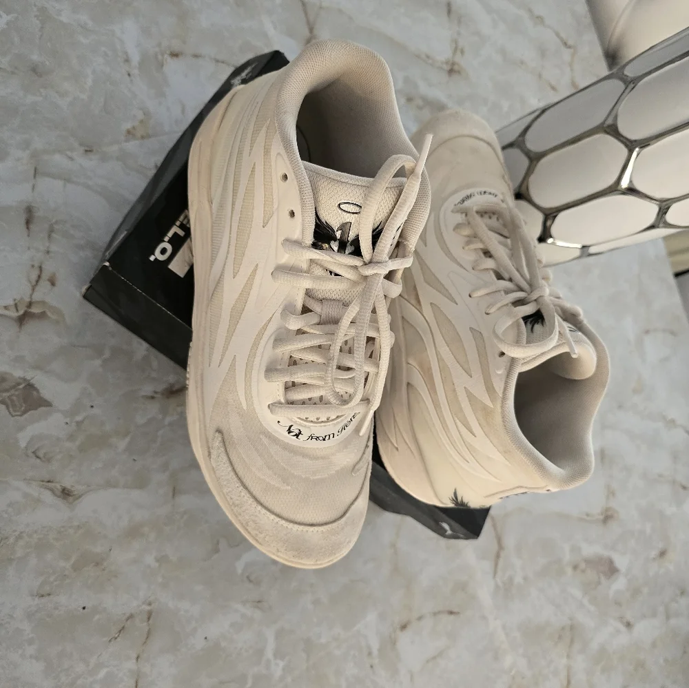 PUMA LAMELO BALL MB02 WHISPERS FROSTED IVORY BLACK SNEAKERS SHOES 9.5 - Picture 2 of 11